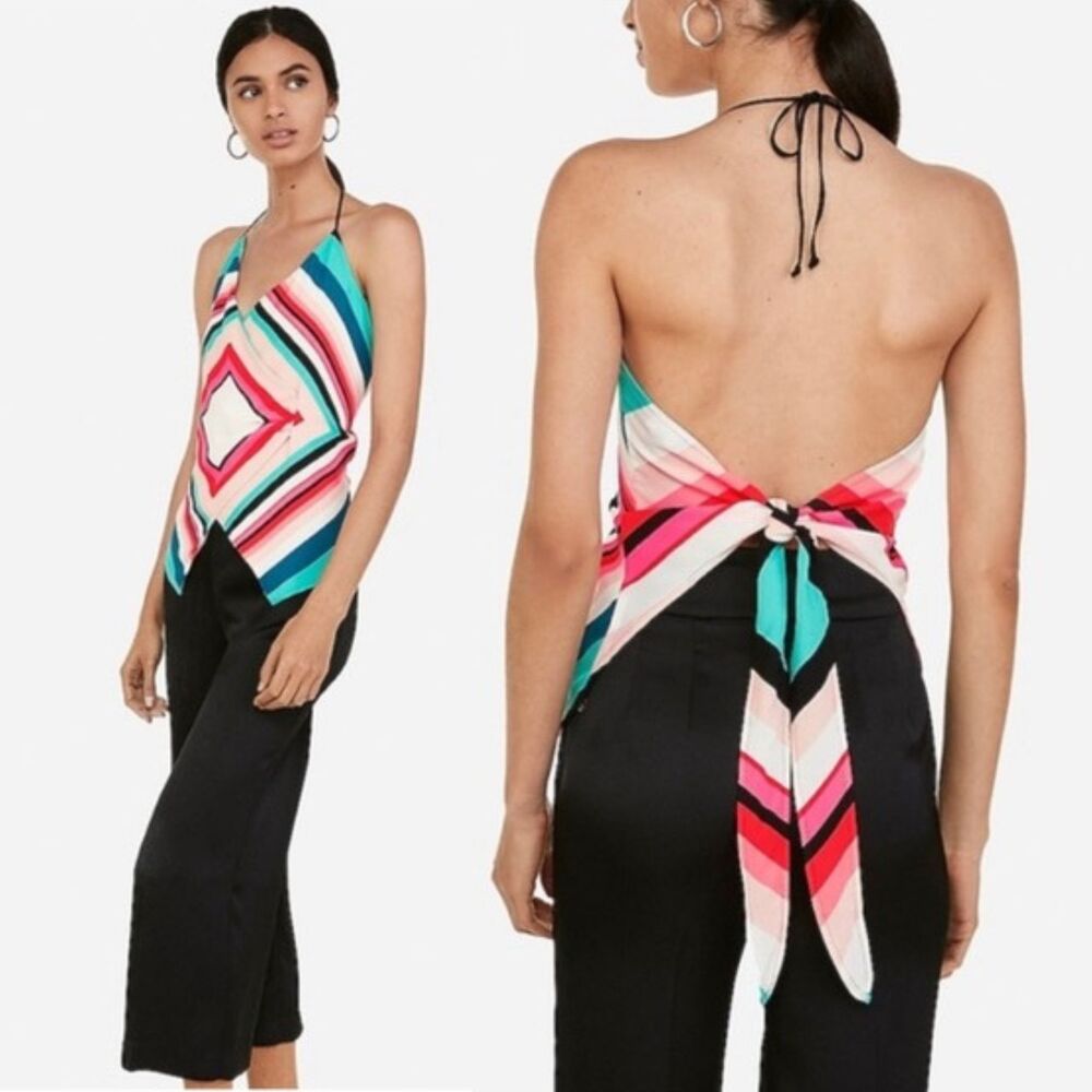 NEW Express Colorful Tie Back Halter Handkerchief Top Y2K Women's Size Small